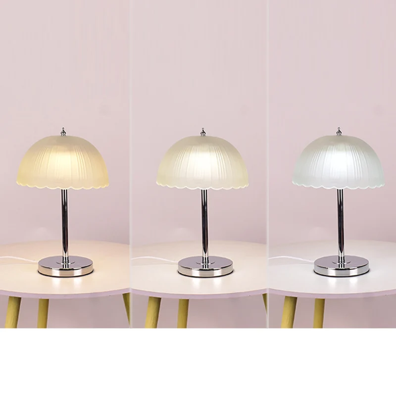 Contemporary Nordic Semicircle Petal Dome Glass Iron 1-Light Table Lamp For Living Room