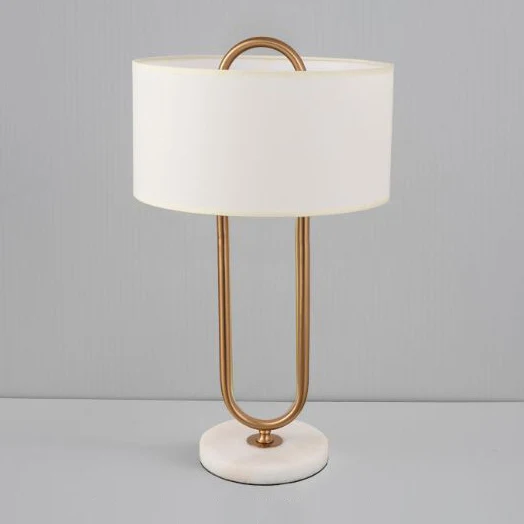 Contemporary Nordic Paper Clip Oval Marble Base Marble Copper 1-Light Table Lamp For Living Room