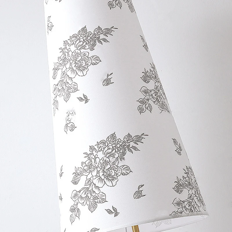Contemporary Retro Solid Wood Metal Fabric Cylinder Printed Flower 1-Light Standing Floor Lamp For Living Room