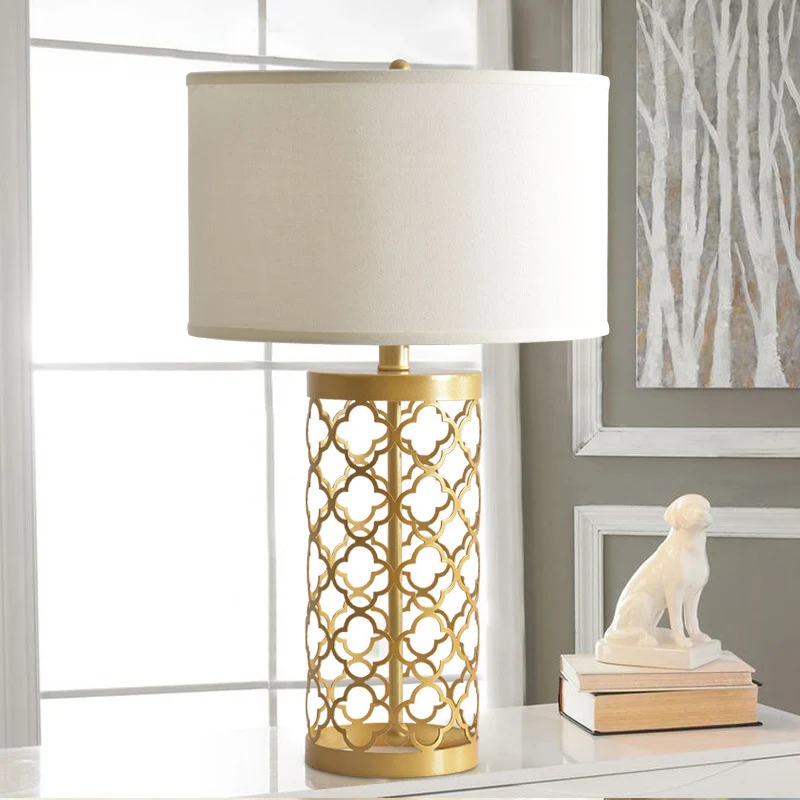 Modern Minimalist Round Cylinder Cutout Fabric Metal 1-Light Table Lamp For Bedroom