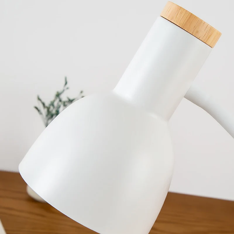 Modern Minimalist Round Horn Shape Iron Shade Wood Base 1-Light Table Lamp For Bedroom