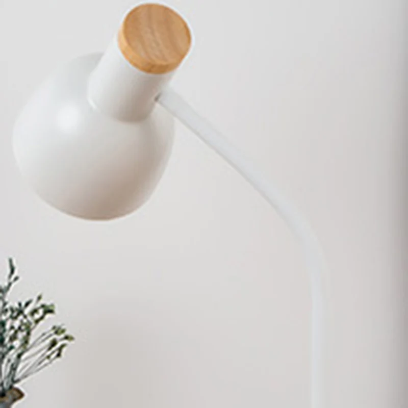 Modern Minimalist Round Horn Shape Iron Shade Wood Base 1-Light Table Lamp For Bedroom