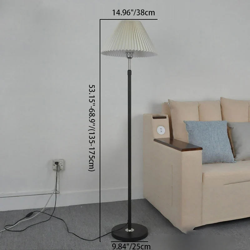 Contemporary Nordic Drum Iron Pleated Fabric 1-Light Standing Floor Lamp For Living Room