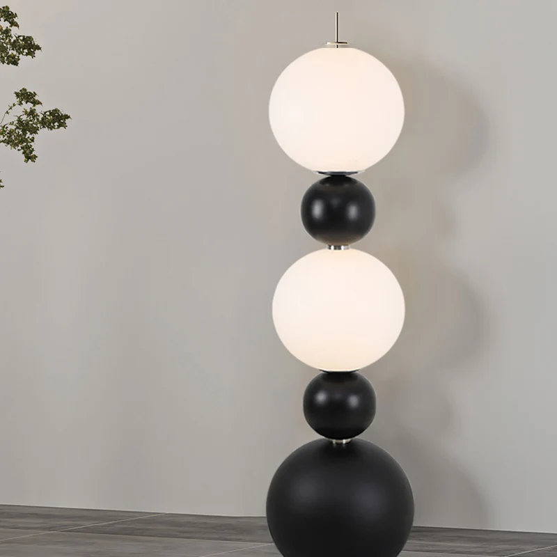 Contemporary Creative Sugarloaf Round Orb Resin Stainless Steel Glass LED Standing Floor Lamp For Living Room