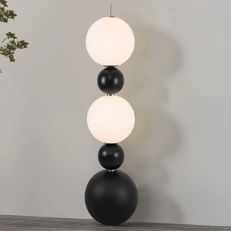 Contemporary Creative Sugarloaf Round Orb Resin Stainless Steel Glass LED Standing Floor Lamp For Living Room
