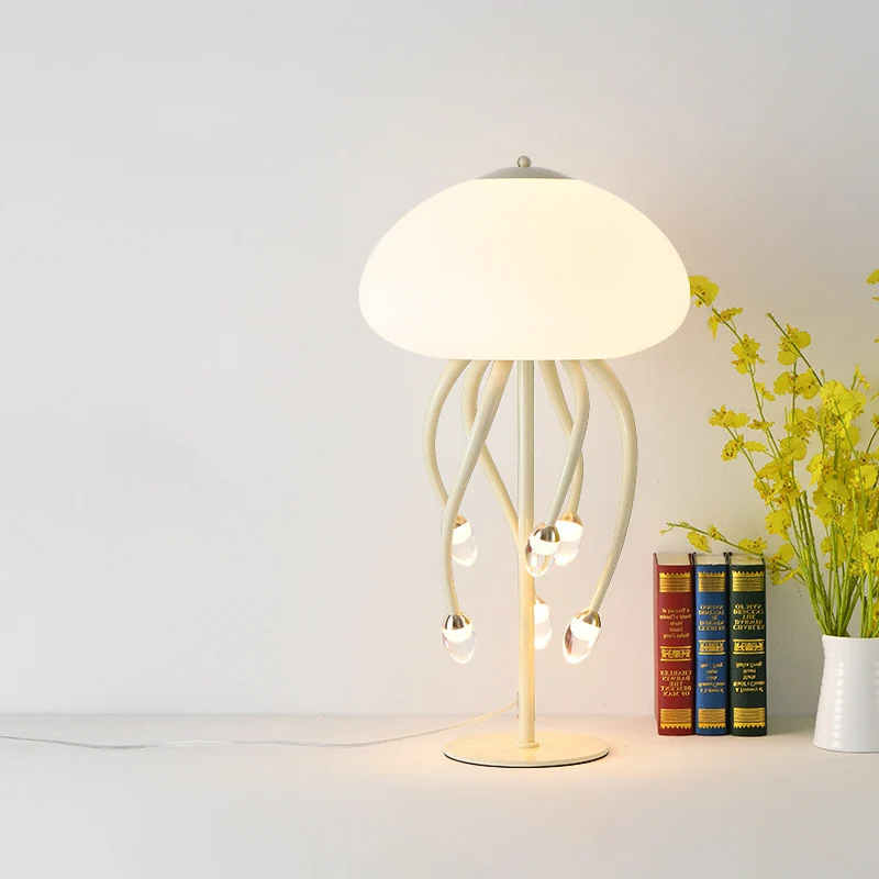 Contemporary Scandinavian Jellyfish Disc Base Iron Acrylic LED Table Lamp For Bedroom