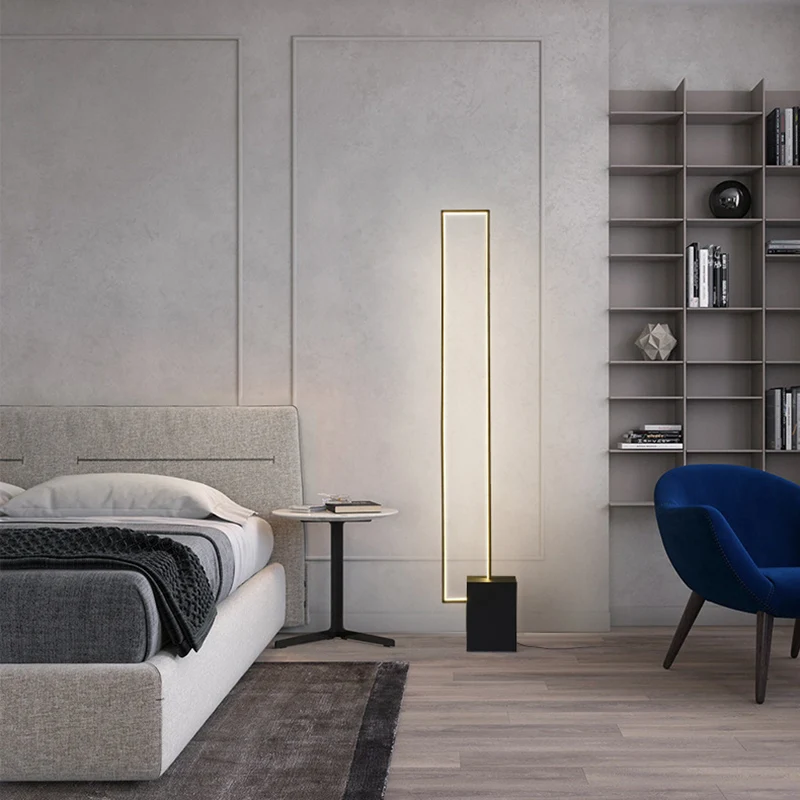 Contemporary Scandinavian Rectangular Long Square Base Iron Silicone Aluminum LED Standing Floor Lamp For Living Room