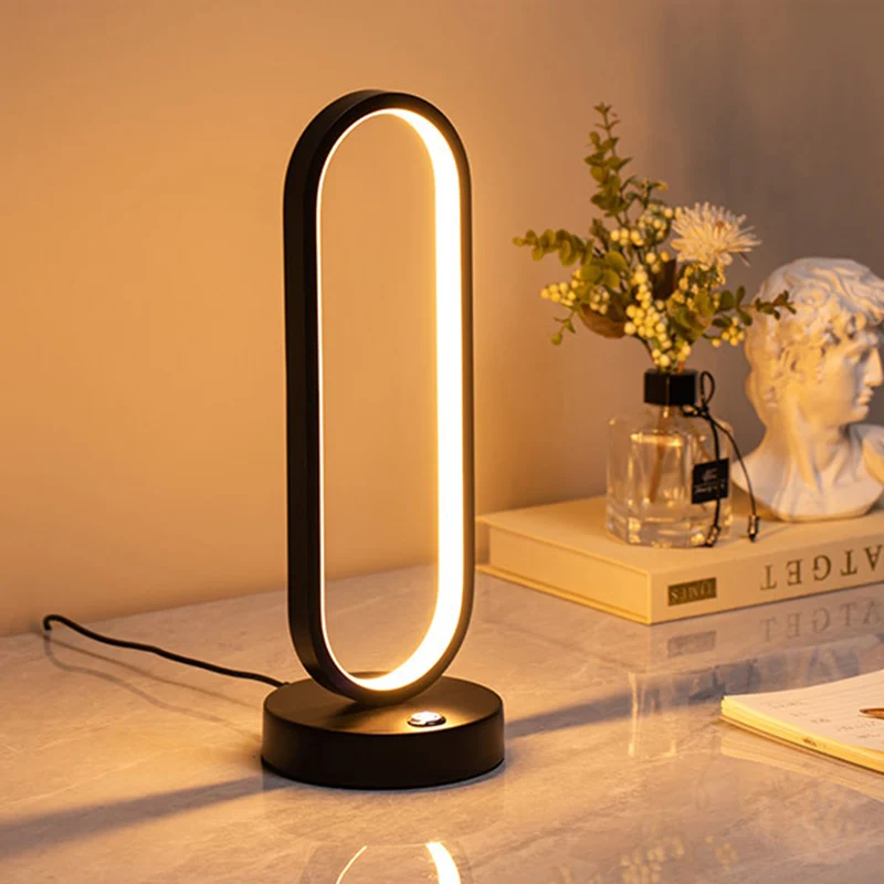 Modern Minimalist Ellipse S Shape Iron Aluminum Silicone LED Table Lamp For Bedroom