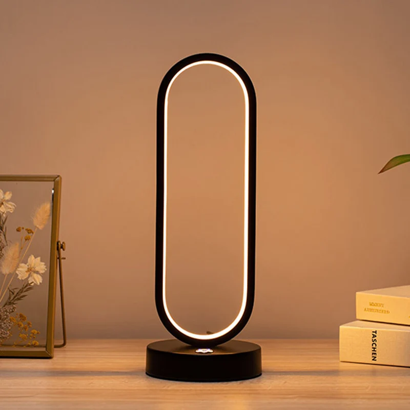 Modern Minimalist Ellipse S Shape Iron Aluminum Silicone LED Table Lamp For Bedroom