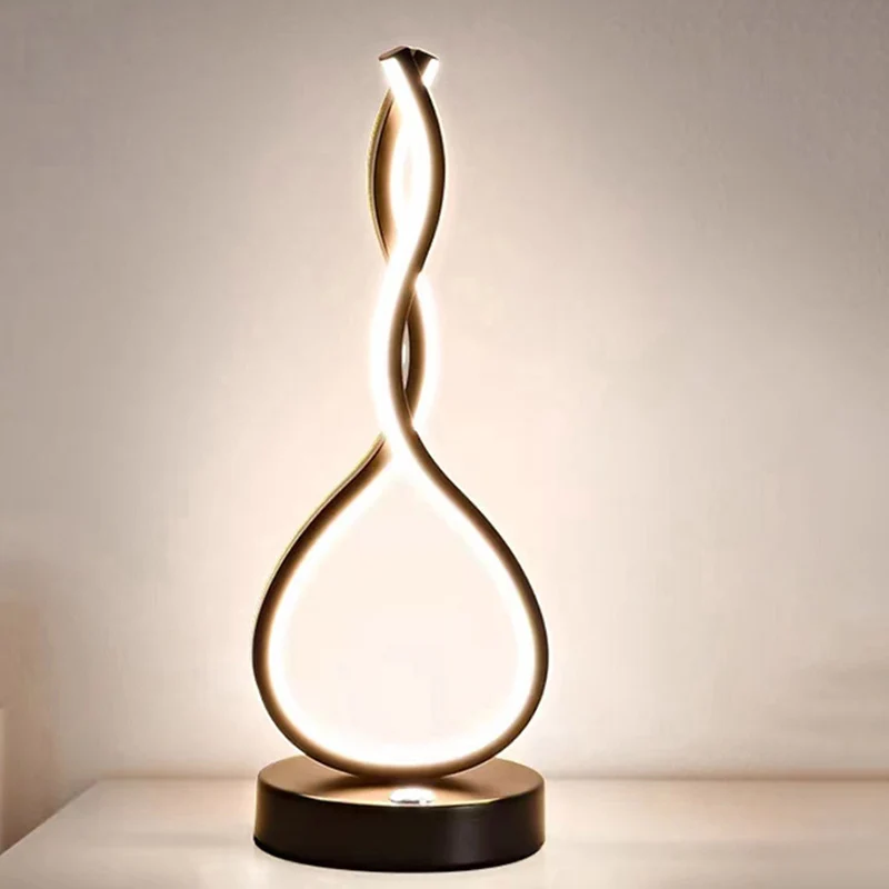 Modern Minimalist Ellipse S Shape Iron Aluminum Silicone LED Table Lamp For Bedroom