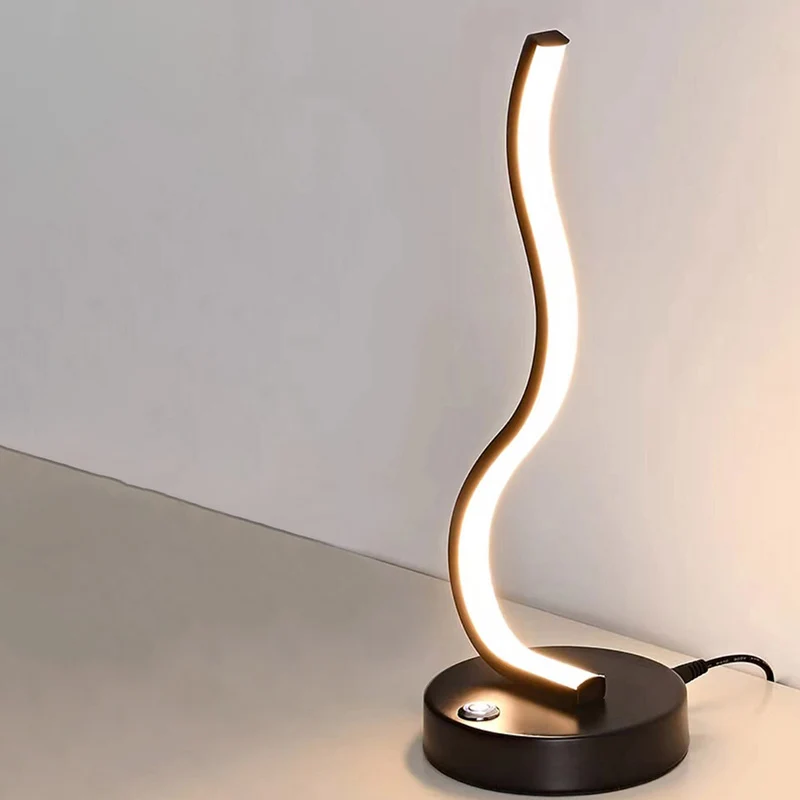 Modern Minimalist Ellipse S Shape Iron Aluminum Silicone LED Table Lamp For Bedroom