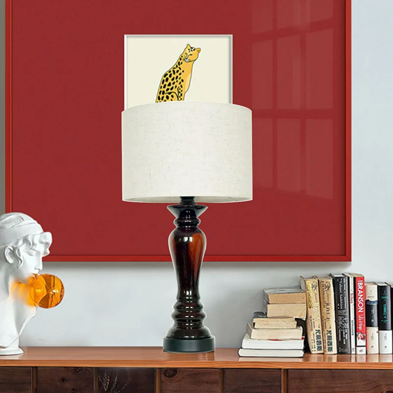 Traditional Vintage Cylinder Ceramic Metal Fabric 1-Light Table Lamp For Bedroom