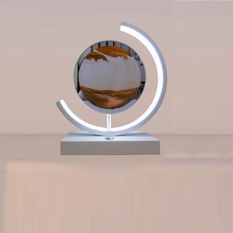 Contemporary Creative USB Rechargeable Metal Acrylic Round Quicksand Drawing LED Table Lamp Night Light For Bedside
