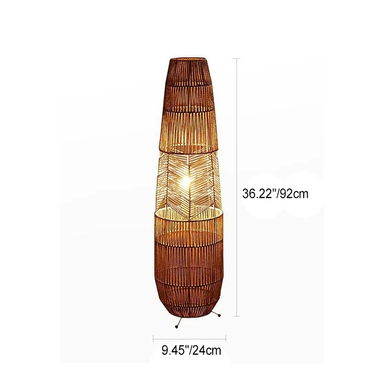 Traditional Japanese Weaving Iron Paper Cord Column Basket 1-Light Standing Floor Lamp For Living Room