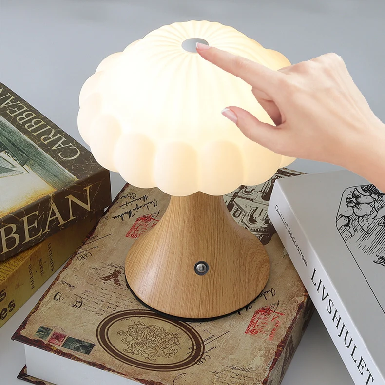 Contemporary Nordic Rechargeable Iron Acrylic Mushroom LED Table Lamp Night Light For Bedside