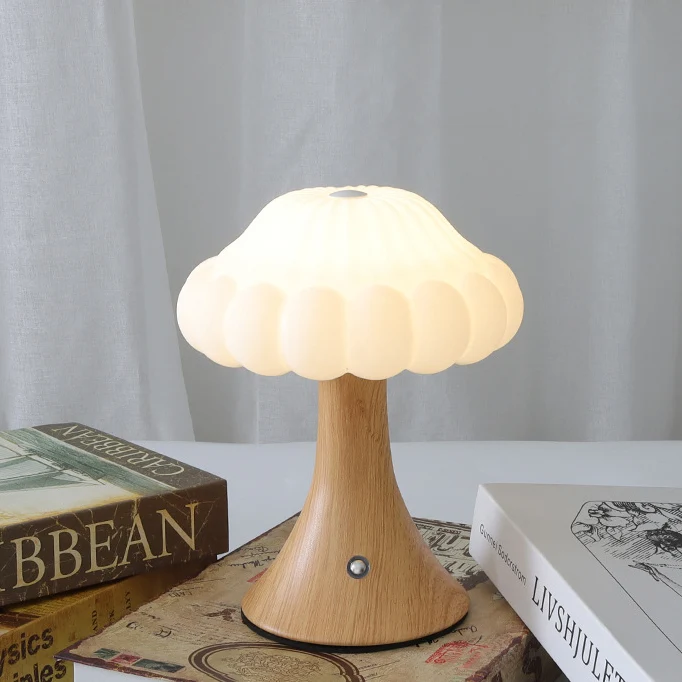 Contemporary Nordic Rechargeable Iron Acrylic Mushroom LED Table Lamp Night Light For Bedside