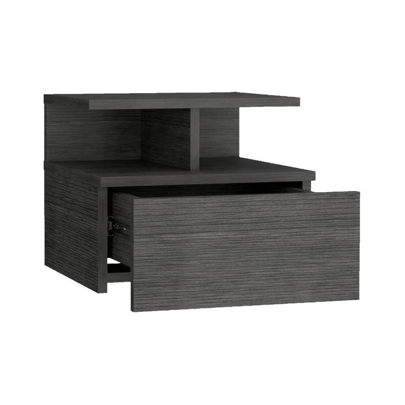 Mesa de Noche Flotante Nube, Gris, con un Cajón y División de Dos Entrepaños ZF