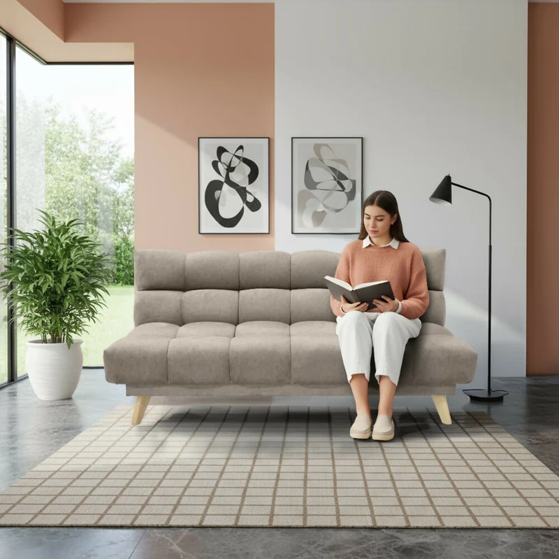 Sofá Cama Nubo 178x92x82 Reclinable 3 Posiciones Tela Taupe Matiz Natural