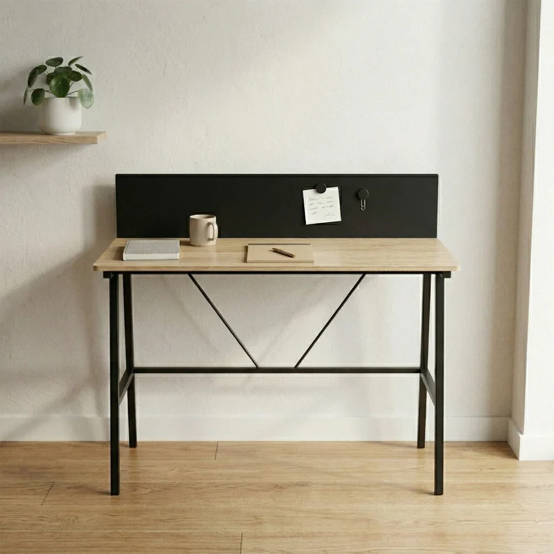Escritorio Desk-25 con Board Metálico, Café y Negro