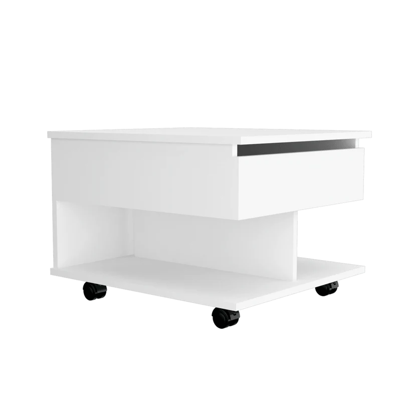 Mesa de Centro Salento, Blanco Nevado y Wengue, con Espacio Extensible y Rodachinas ZF