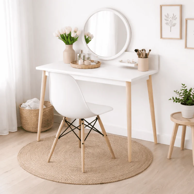 Tocador Nice 135x100x40cm Blanco + Silla Blanca