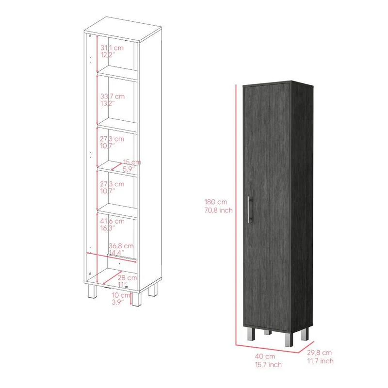 Mueble de Aseo Jalisco, Gris, Gran Espacio para Almacenar Artículos de Aseo, con Colgadero de Escobas ZF