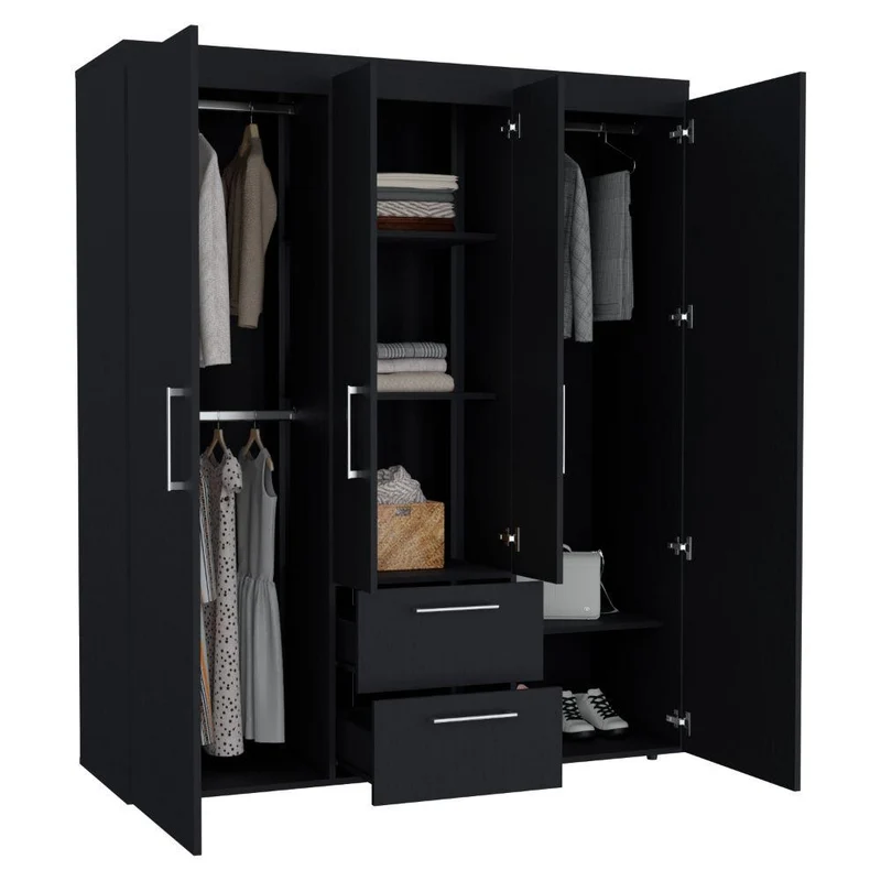 Clóset Bariloche Bombay Eco, Wengue, con Variedad de Entrepaños y Cuatro Puertas Abatibles ZF