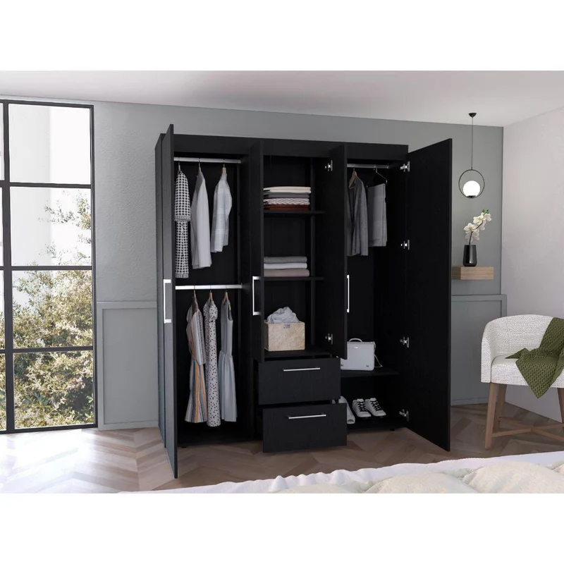 Clóset Bariloche Bombay Eco, Wengue, con Variedad de Entrepaños y Cuatro Puertas Abatibles ZF