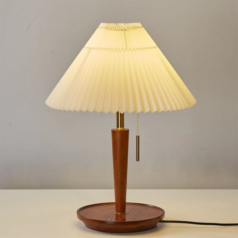 Traditional Japanese Dome Wood Fabric 1-Light Table Lamp For Living Room