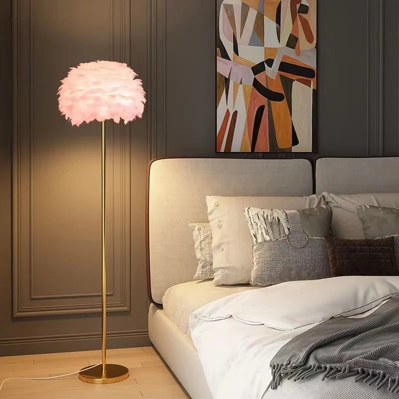 Contemporary Nordic Iron Feather Crystal Oval 1-Light Standing Floor Lamp For Living Room