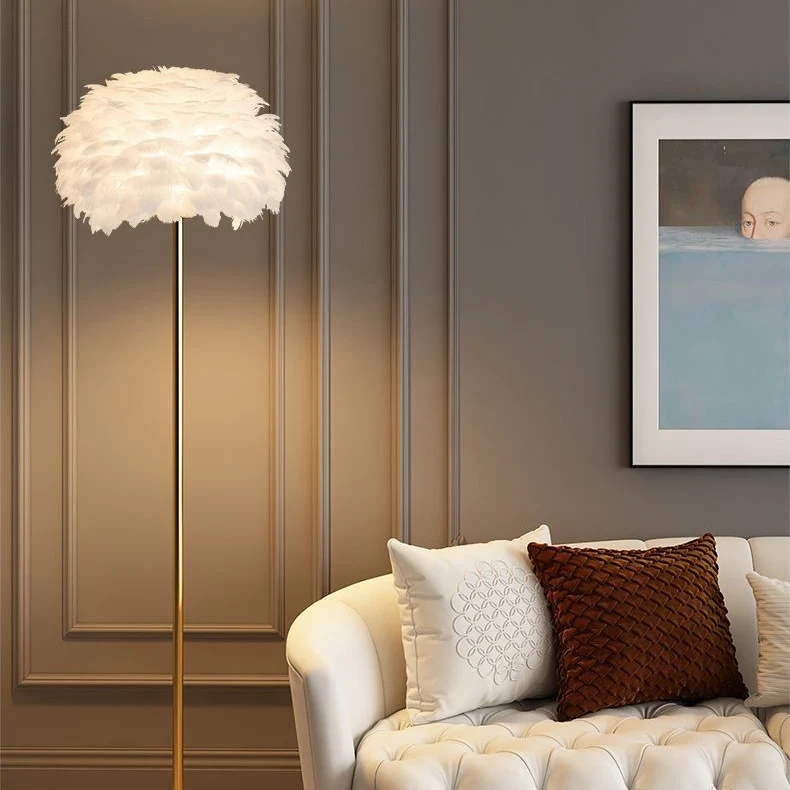 Contemporary Nordic Iron Feather Crystal Oval 1-Light Standing Floor Lamp For Living Room