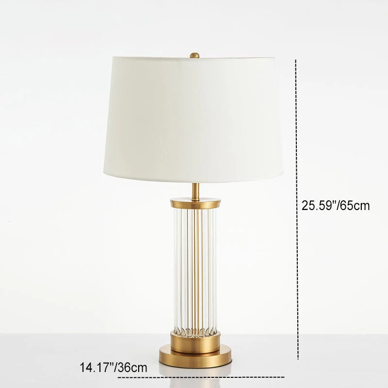 Modern Minimalist Round Cylinder Metal Glass Fabric 1-Light Table Lamp For Bedroom