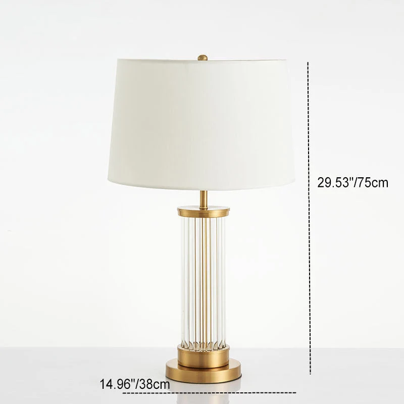 Modern Minimalist Round Cylinder Metal Glass Fabric 1-Light Table Lamp For Bedroom