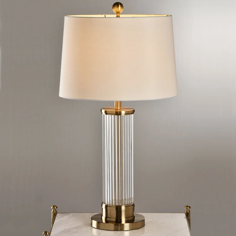 Modern Minimalist Round Cylinder Metal Glass Fabric 1-Light Table Lamp For Bedroom