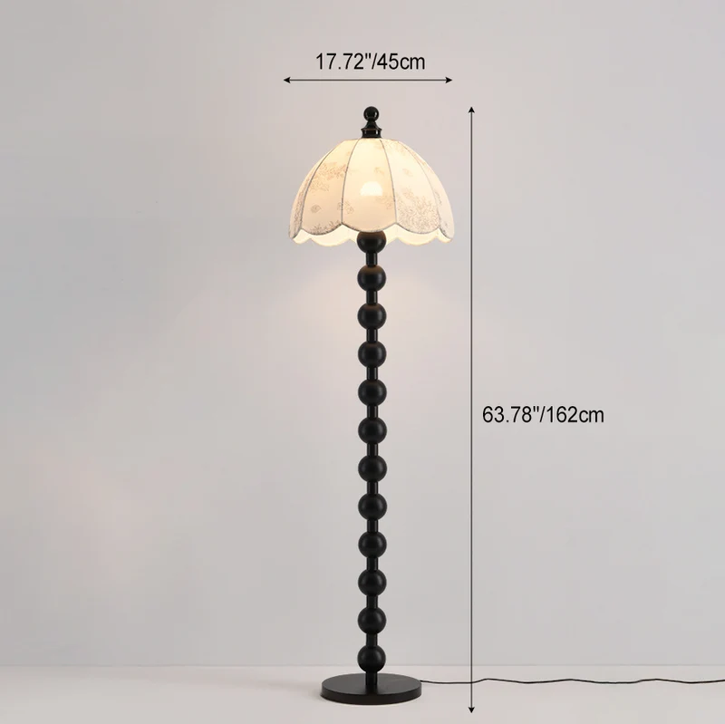 Contemporary Retro Leaves Print Umbrella Fabric Oak 1 - Light Standing Floor Lamp For Living Room