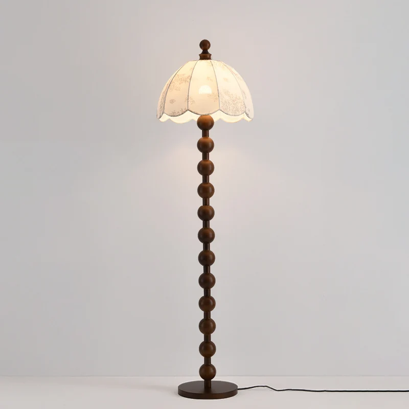 Contemporary Retro Leaves Print Umbrella Fabric Oak 1 - Light Standing Floor Lamp For Living Room