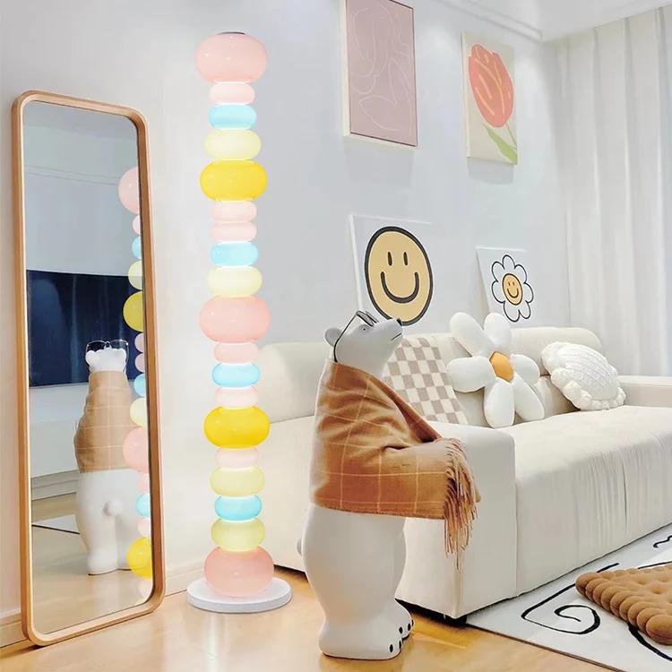 Contemporary Creative Candy Cane Shape Round Hardware Glass LED Standing Floor Lamp For Living Room