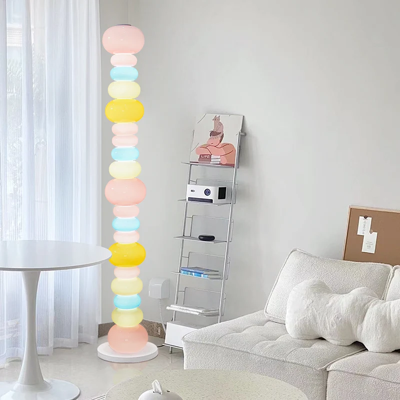 Contemporary Creative Candy Cane Shape Round Hardware Glass LED Standing Floor Lamp For Living Room
