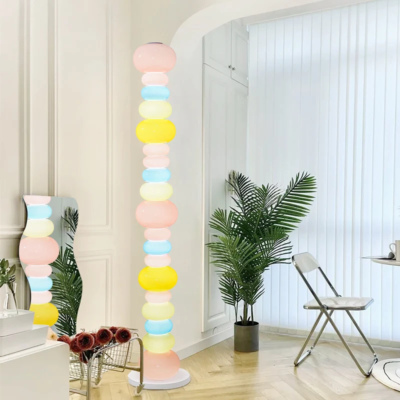 Contemporary Creative Candy Cane Shape Round Hardware Glass LED Standing Floor Lamp For Living Room