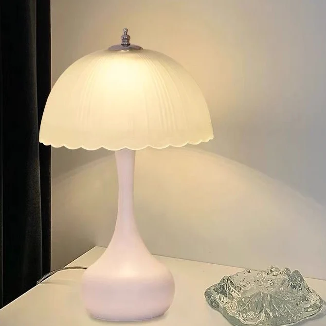 Contemporary Nordic Dome Petal Iron Frosted Glass 1-Light Table Lamp For Bedroom