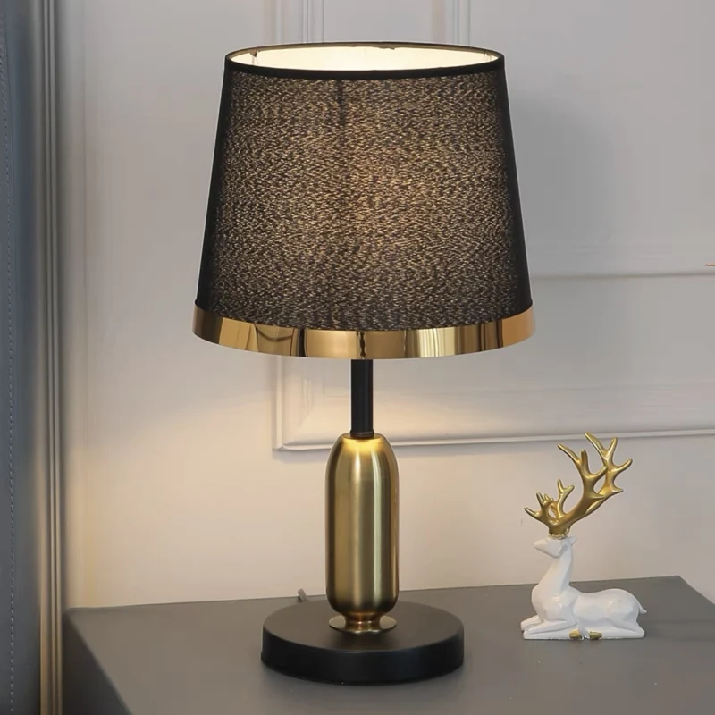 Traditional Vintage Dome Round Base Iron Fabric 1-Light Table Lamp For Bedroom
