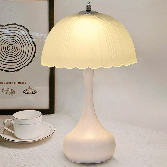 Contemporary Nordic Petal Lamp Shape Iron Glass 1-Light Table Lamp For Bedroom