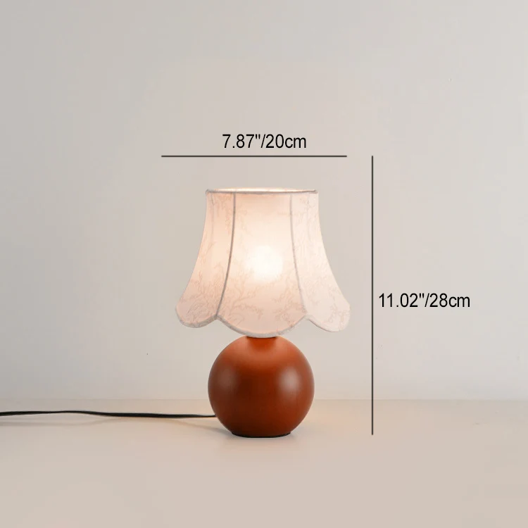 Contemporary Retro Ball Base Conical Shade Flower Pattern Fabric Wood 1-Light Table Lamp For Bedroom