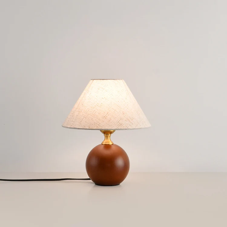 Contemporary Retro Ball Base Conical Shade Flower Pattern Fabric Wood 1-Light Table Lamp For Bedroom
