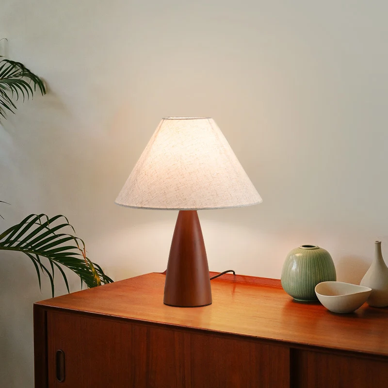 Contemporary Retro Pleated Conical Shade Flower Pattern Fabric Wood 1-Light Table Lamp For Bedroom