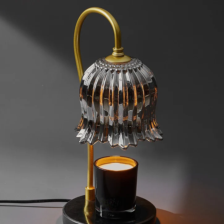 Contemporary Creative Orchid Flower Glass Shade Marble Base 1-Light Melting Wax Table Lamp For Bedroom