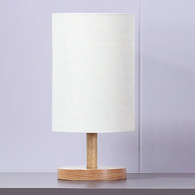 Traditional Japanese Cylinder Wood Fabric 1-Light Table Lamp For Living Room