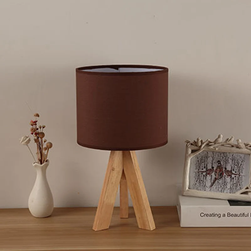 Contemporary Creative Cylinder Wood Fabric 1-Light Table Lamp For Living Room