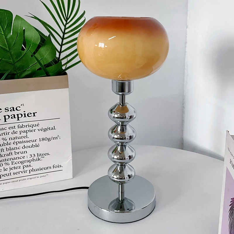 Contemporary Scandinavian Oval Orb Gourd Disc Base Iron Glass 1-Light Table Lamp For Bedroom