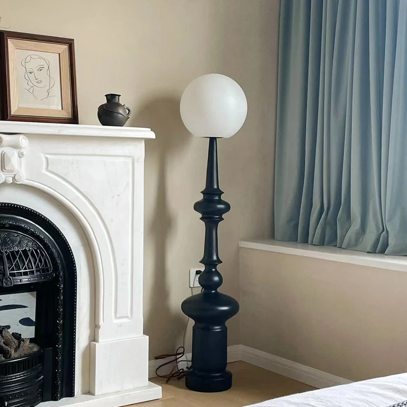 Traditional Vintage Roman Column Round Acrylic Resin 1-Light Standing Floor Lamp For Bedroom